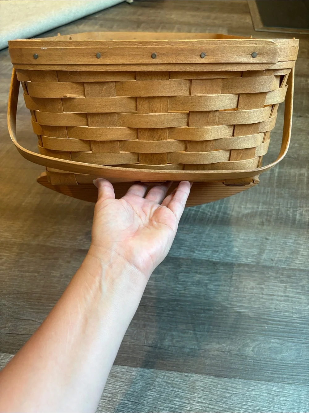 Longaberger Rocking Cradle Basket Brown Woven Handles 9”H